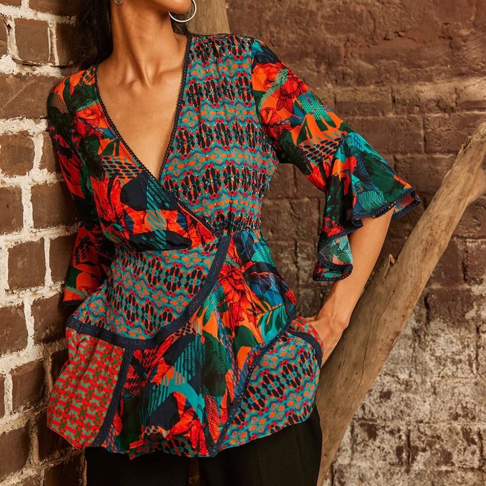 Anthropologie Bhanuni By Jyoti Celestine Embellished Embroidered Boho Top